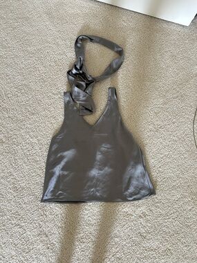 Gray Satin Halter Neck Women's Top